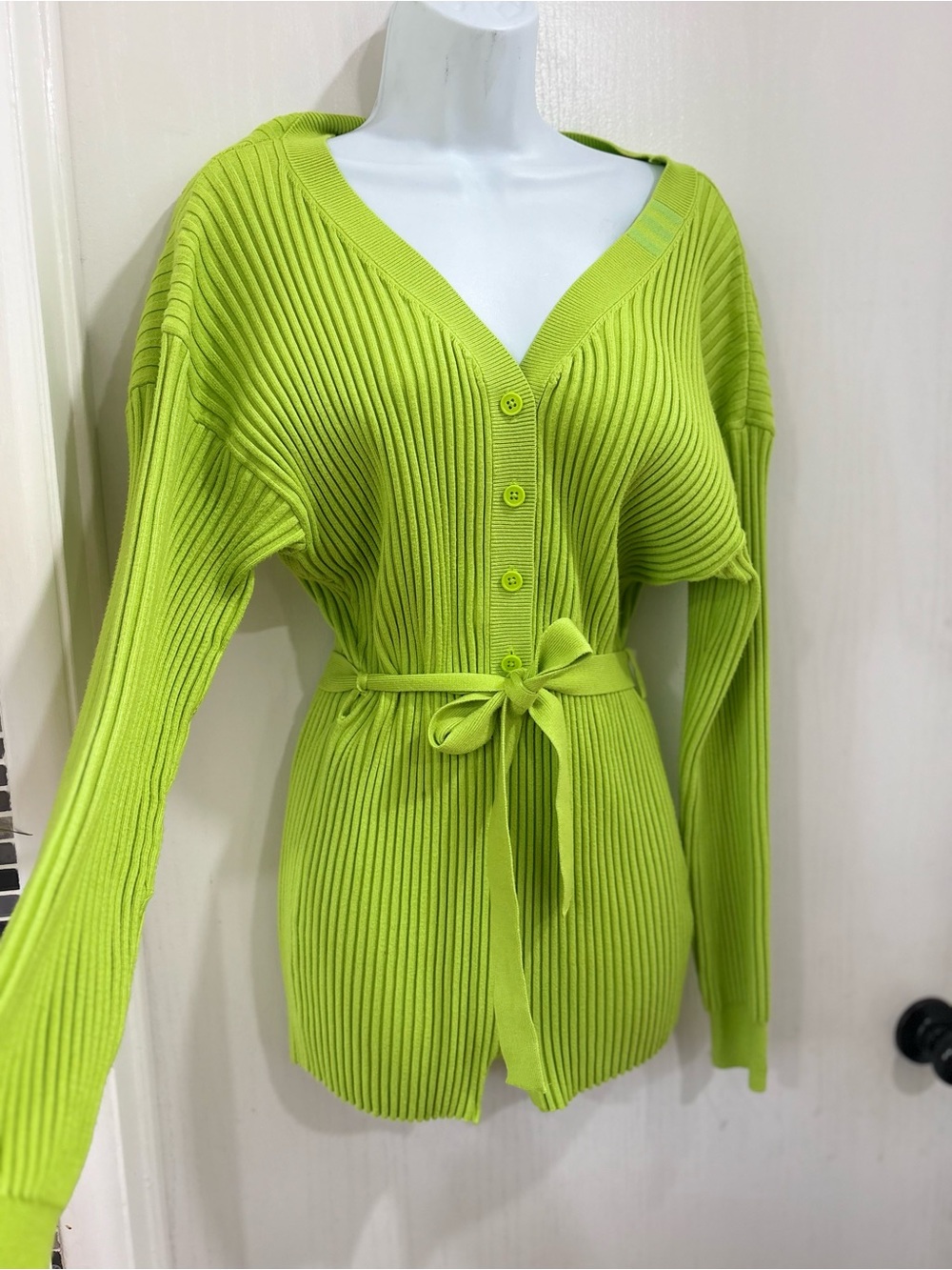 Ivy Park Adidas Women's Ribbed Button-Front romper with Belt - Lime Green